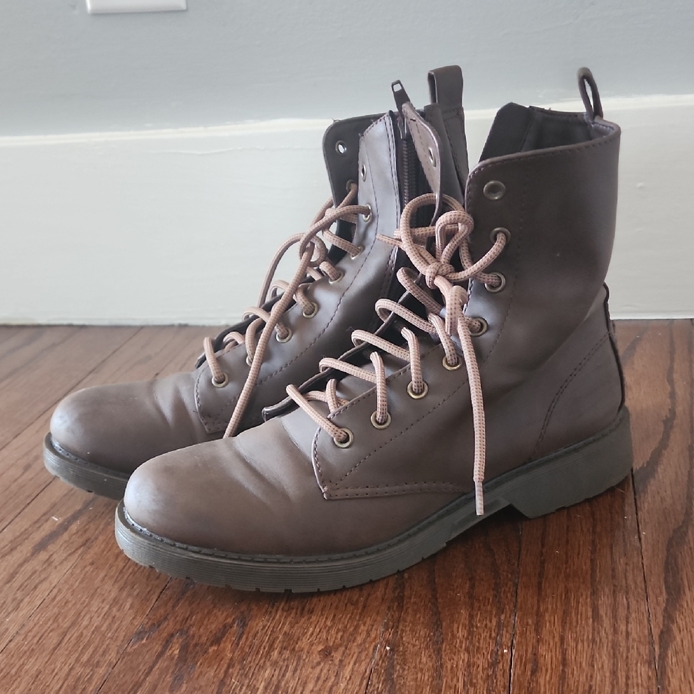 Brown Lace-Up Combat Boots